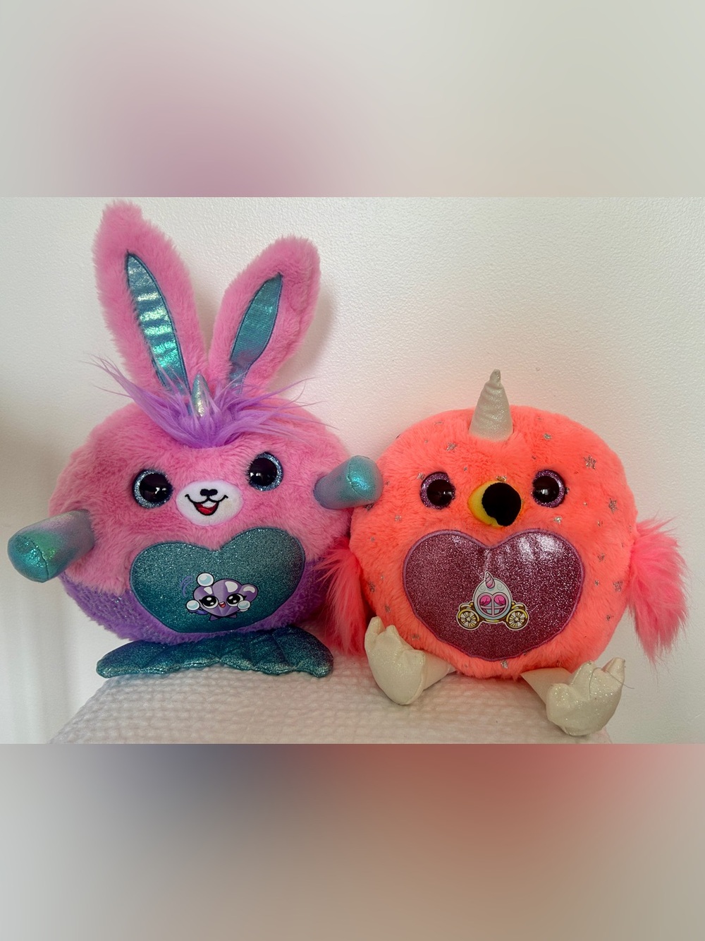 Two Zuru Rainbocorn Plushies • Misha Bunny and Belle Flamingo • Like new